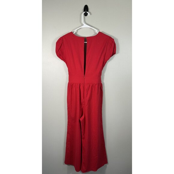 Revolve Majorelle Jumpsuit Womens XS Linen Blend‎ Wide Leg Cropped Summer Read - Picture 4 of 16